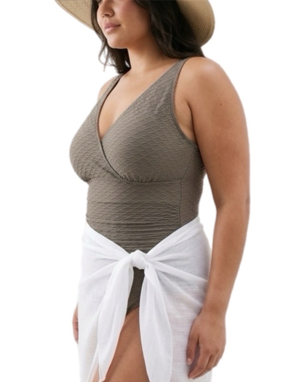 BloomChic Textured Surplice One-Piece Swimsuit in Dim Gray size 22-24/3X NWOT